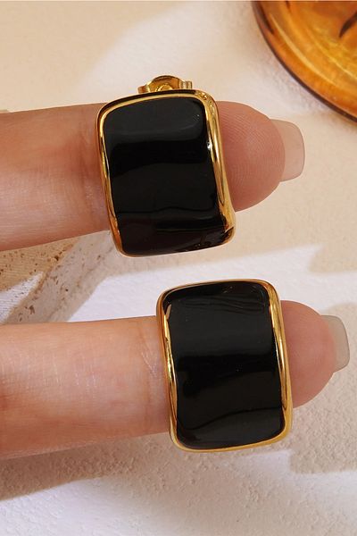 Glaren Black Enamel Gold Color Women's Earrings
