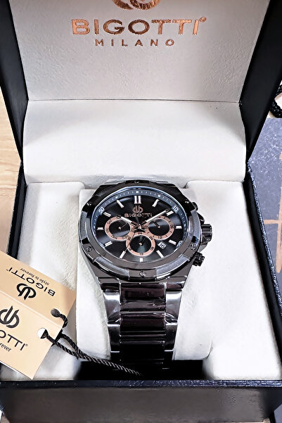 Bigotti Özel Kutulu 5 ATM Su Geçirmez Erkek Kol Saati Füme Renk Çelik Kordon ...