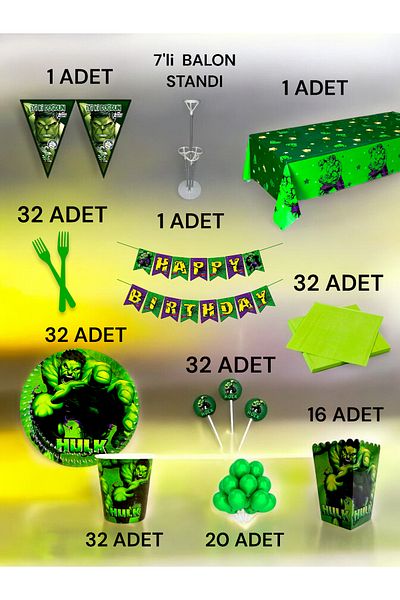 VibeHome 32 People Hulk Themed 2XL Pack - Birthday Party & Fun Events