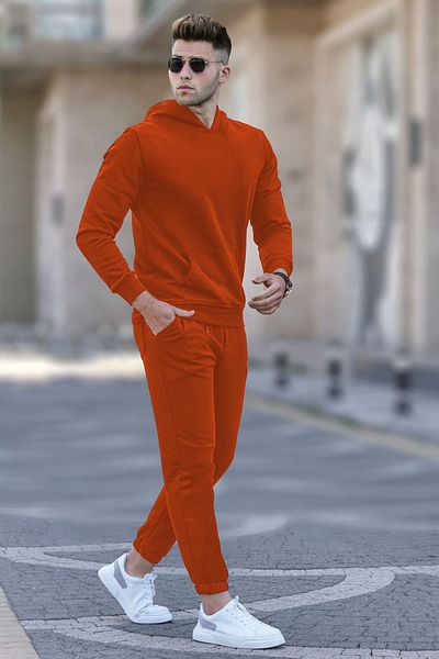 ruNadeS Ανδρικό σετ φόρμας τσέπης καγκουρό με φαρδιά εφαρμογή με κουκούλα 3 κλωστών - Walking