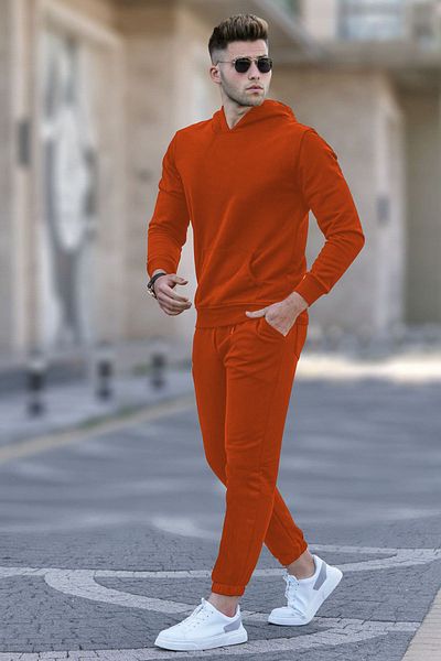 ruNadeS Ανδρικό σετ φόρμας τσέπης καγκουρό με φαρδιά εφαρμογή με κουκούλα 3 κλωστών - Walking