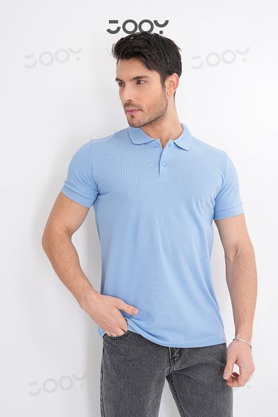 Jooy Tricou pentru bărbați, 100% bumbac, albastru cu gât polo