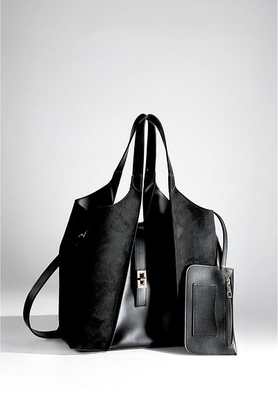 Rimense Women's Black Suede Long Strap Crossbody Hand and Shoulder Bag