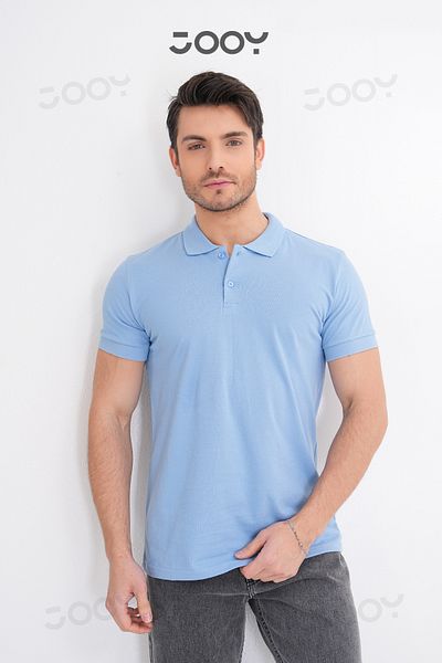 Jooy Tricou pentru bărbați, 100% bumbac, albastru cu gât polo
