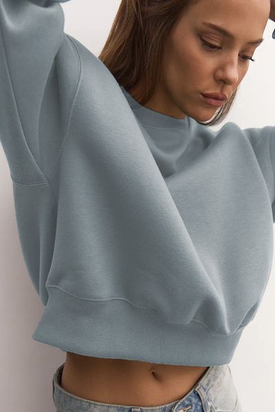 COMBİNE MİCHAİL Women's Blue Basic Crop Cut Sweatshirt