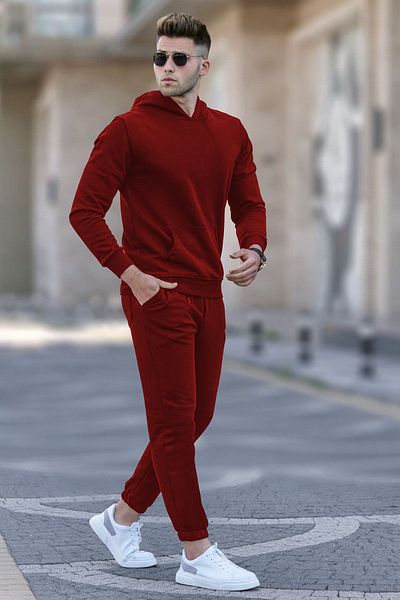 ruNadeS Men's 3 Thread Wide Fit Hooded Kangaroo Pocket Tracksuit Set - Walking