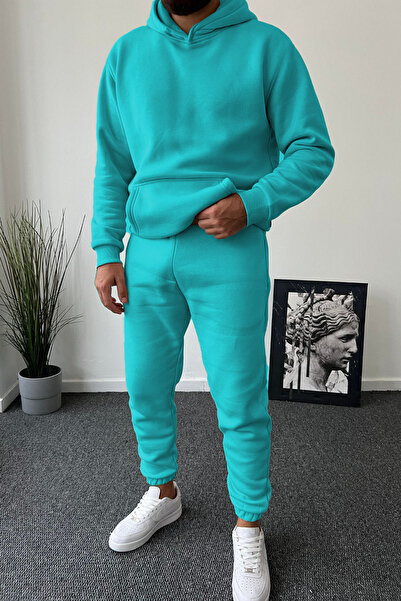 ruNadeS Men's Oversize Kangaroo Pocket Elasticized Sweatpants Suit - Home Wear