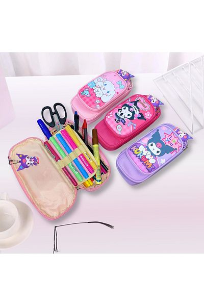 Kawai Sanrio Kuromi - Double Compartment Charm Pencil Case