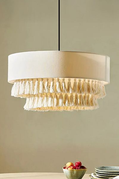 NYLife Ecru Coated and Macrame Bohemian Rustic Tassel Chandelier
