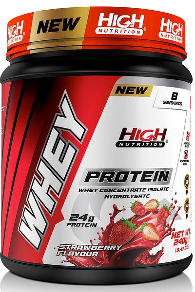 High Nutrition Whey Protein 240 Gr Strawberry Flavor Protein Powder 24 Grams of Protein