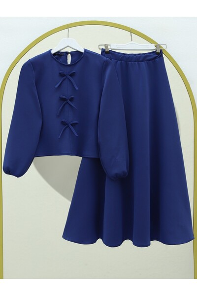 Modamorfo Scuba Fabric - Bow Detailed Skirt Set - Navy