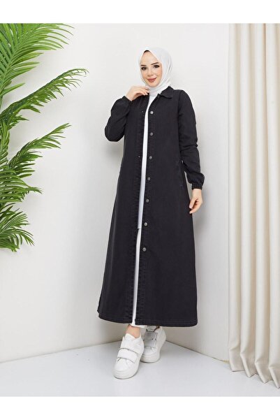 Pamuk Butik Șapcă de damă din denim cu închidere cu nasturi Hijab din denim