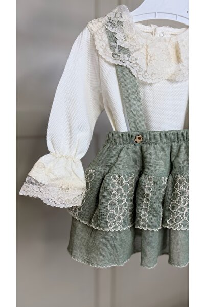 Yollo Kids Kız Bebek Dantel Detaylı Salopet Elbise