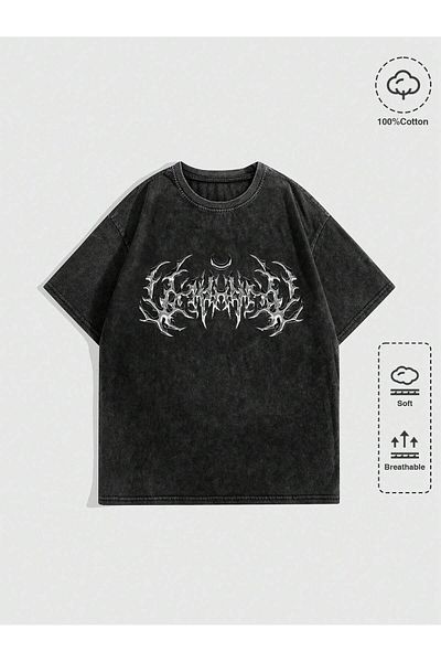 PENTHİLUS Goth Men's Gothic Printed Tie Dye Oversize T-Shirt