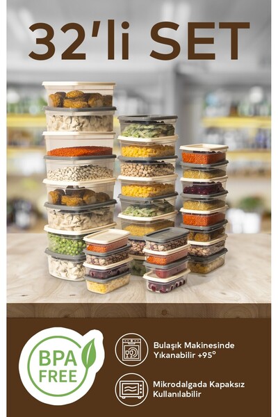 Nesto Home Set of 32 Multi-Purpose Storage Containers Freezer and Microwave Compatible Easy Box 8X1220 8X750 8X430 8X225 ml