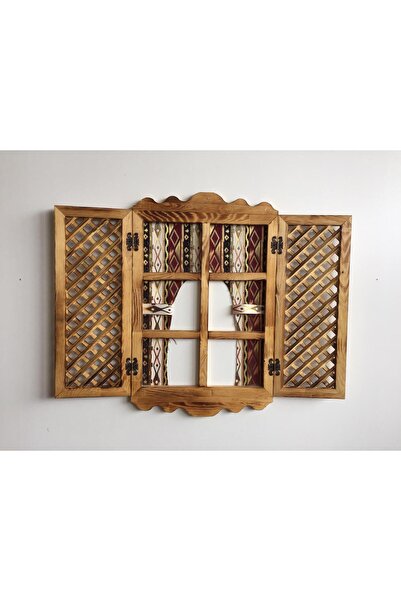 Eraywood Dekoratif Ahşap Pencere Çift Taç Hasır Kapak