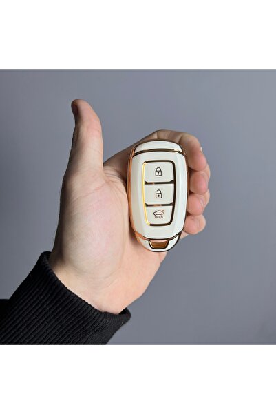 LUXE AKSESUAR Λευκή έξυπνη θήκη σιλικόνης με 3 κουμπιά για Hyundai Kona - Ela...