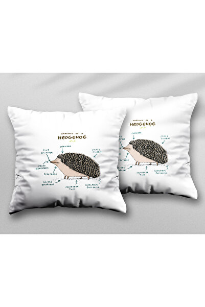 ART HEDİYE Hedgehog Anatomy Two Pcs Two Side Printed Washable Pillow Throw Pi...