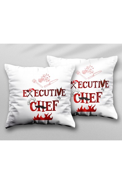 ART HEDİYE Executive Chef Kitchen Chef Two Pcs Two Side Printed Washable Cush...