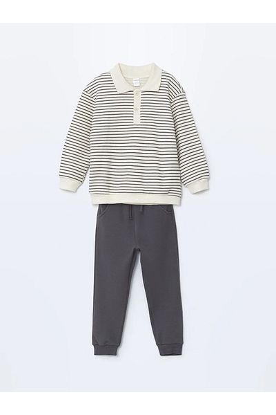LC Waikiki Lcw Kids Beige Polo Neck Boys Sweatshirt and Sweatpants - Set of 2