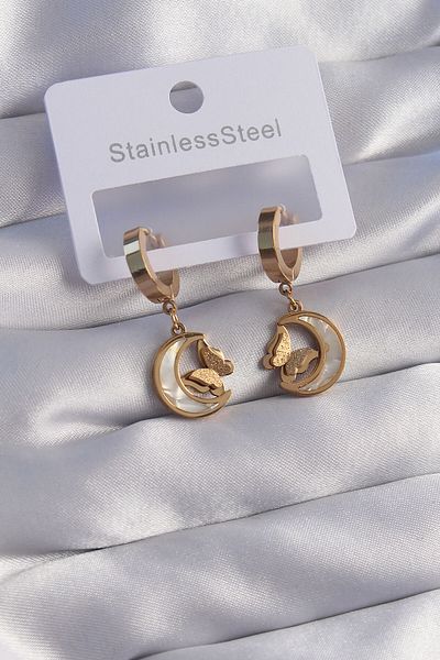 Skygo 316L Steel Gold Color Enamel Moon Figured Butterfly Earrings - Tj-Bkp9067