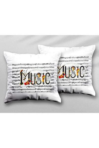 ART HEDİYE Music Music Musical Note Two Pcs Two Side Printed Washable Pillow ...
