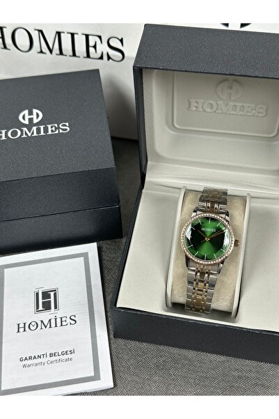 Homies KADIN KOL SAATİ KESME CAM JUBİLE KORDON YEŞİL KADRANLI TAŞLI KASA 2 YIL GARANTİLİ