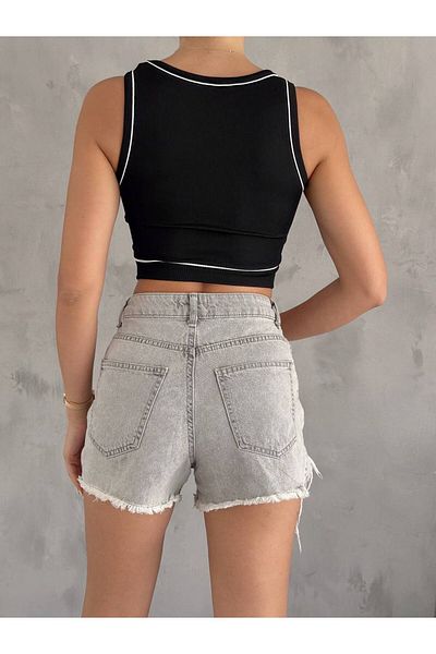 HASREYA Women's Strappy Crop Tank Top Ribbed Double Bias Short Bustier