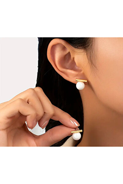 KÜP AKSESUAR Decorated Steel Earrings with Pearl Accents