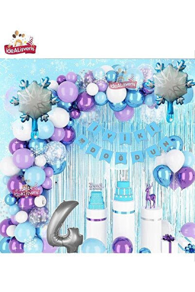 Bkmc KIZ ÇOCUKLARI İÇİN LÜKS 4 YAŞ FROZEN ELSA TEMALI KAR TANESİ FOLYOLU DOĞU...