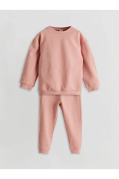 LC Waikiki Lcw Baby Beige Crew Neck Baby Girl Sweatshirt and Pants Set of 2