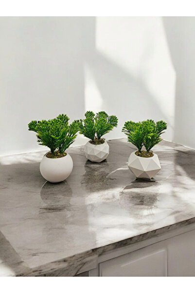 zanfagroup Mini Beton Saksı 3 Lü Set Boncuk Yapay Çiçek