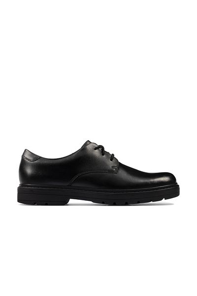 CLARKS LoxhamDerby Y Black Leather SHOES TEEN GIRLS