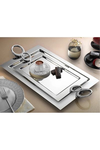 ÖzSa Home Tiamo Souvenir 2-Piece Catering Presenter Tea and Coffee Tray 18/10 Stainless Steel