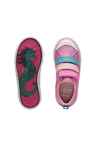 CLARKS Foxing Play K. Pink Canvas SHOES JUNIOR GIRLS
