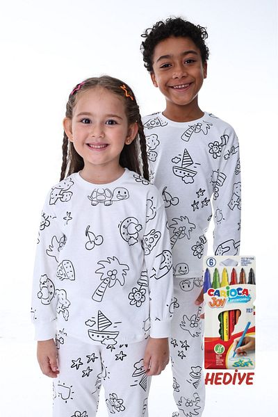 UmBaby Children's Pajamas Set with Long & Short Sleeves Can Be Painted with Most Cute Figures (with Painting Pencil Gift)