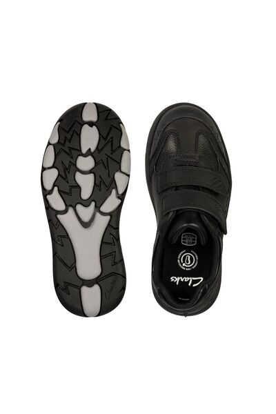 CLARKS Rex Stride K Black Leather SHOES JUNIOR BOYS