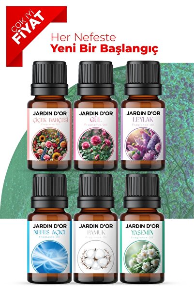 JARDIN D'OR 6'lı Set Esansiyel Uçucu Yağ Buhurdanlık Yağı Hava Nemlendirici A...