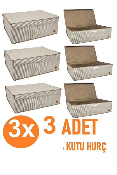 ellahomedekor 3 Adet Kapaklı Kutu Hurç Mega Boy 60*40*30* Çok Amaçlı Kutu Hurç