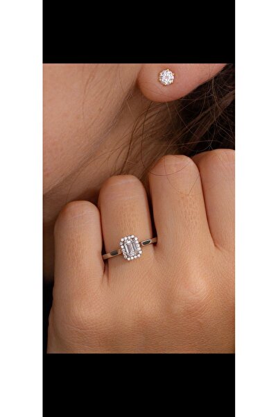 Crystal Diamond Zirconia 0.99 karat baget yüzük ve küpe