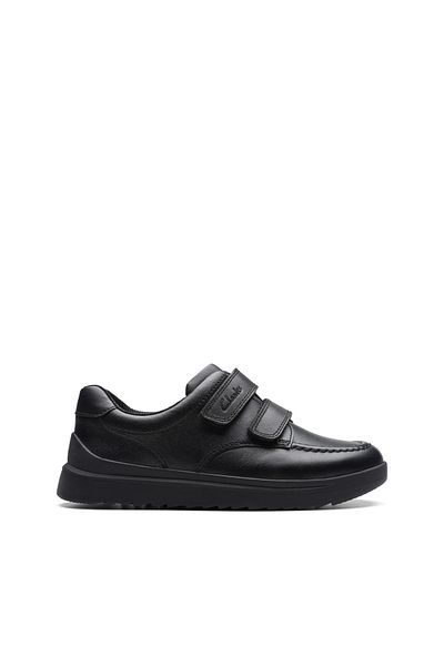 CLARKS Goal Style K Black Leather SHOES JUNIOR BOYS