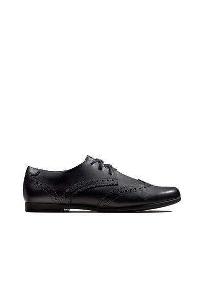 CLARKS Scala Lace K Black Leather SHOES JUNIOR GIRLS