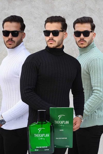 Gameyal Pulover tricotat unisex din 3 piese cu cadou de parfum - Pulover gros cu gât și gât