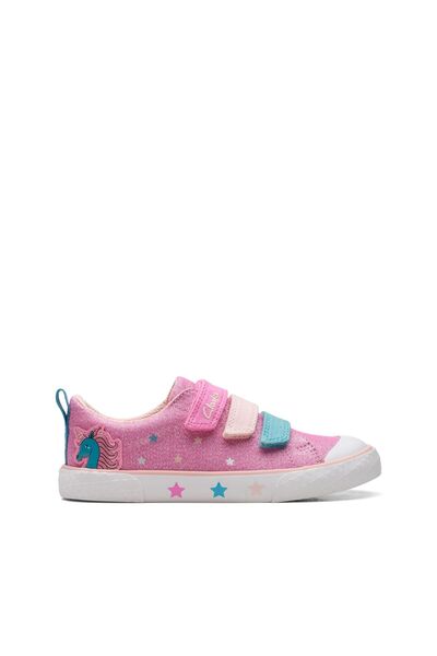 CLARKS Foxing Play K. Pink Canvas SHOES JUNIOR GIRLS