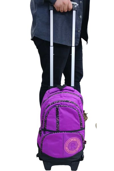 ROWAN ÇANTA Rowan Wheeled 2-Stage Portable Drucker Purple Fabric School Backpack with Laptop Compartment