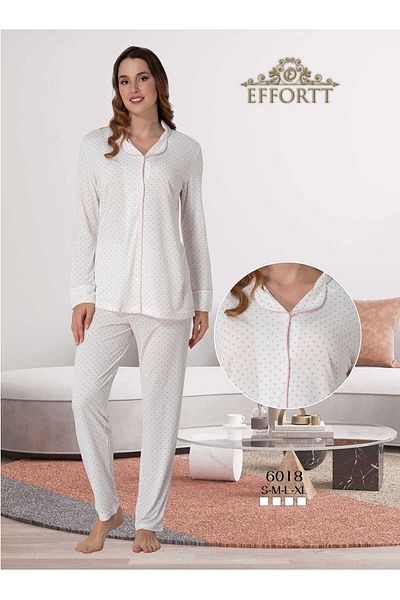 Maison Mila Set de pijamale Effortt roz cu buline, cu nasturi în față