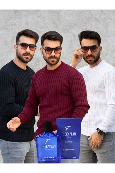 Gameyal Unisex 3-Piece Crew Neck Knitwear Sweater with Perfume Gift