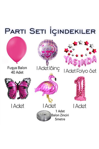CUGY Girl's Birthday Flamingo Figure Butterfly Fuchia Balloon Chain Party Set