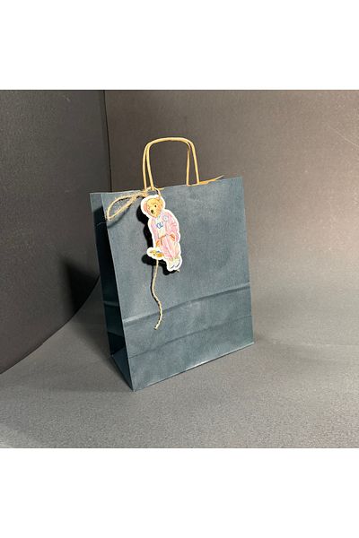 weloveis Kraft Paper Bag&Completive Card&Jute Rope-Navy Color Kraft-Pink Teddy Bear Design Card-25 Pieces