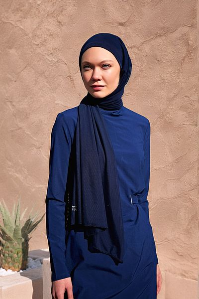 Marina B2402 Model Practical Navy Blue Tulle Shawl Bonnet